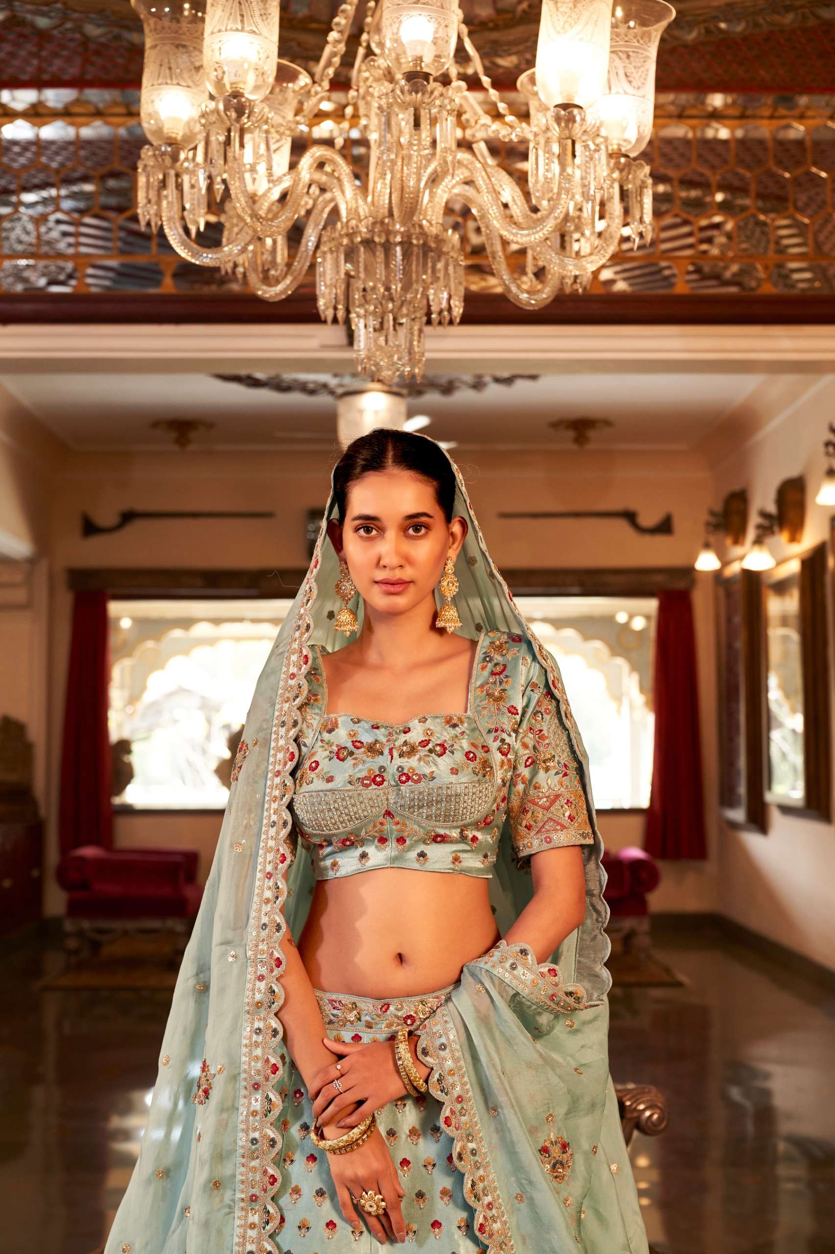 SL Rajwada Riwaj 4275-Firozi  4275-Chiku Premium Satin Silk lehenga