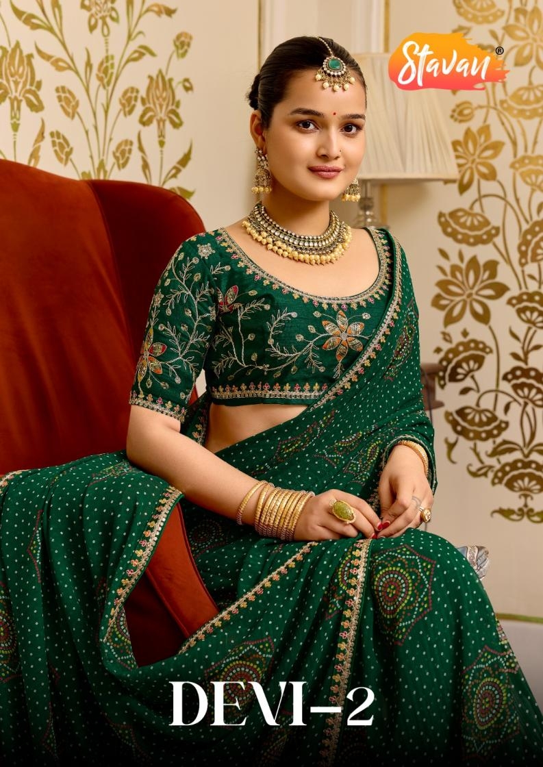 stavan devi vol 2 series 1001 to 1010 pretty georgette meena border sarees in wholesale surat