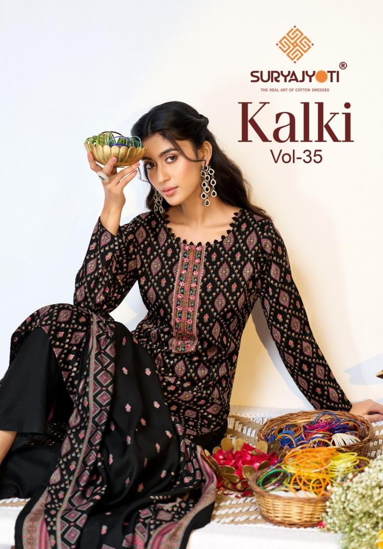 suryajyoti kalki vol 35 series 35001-35008 jaam satin discharge print wholesale suit