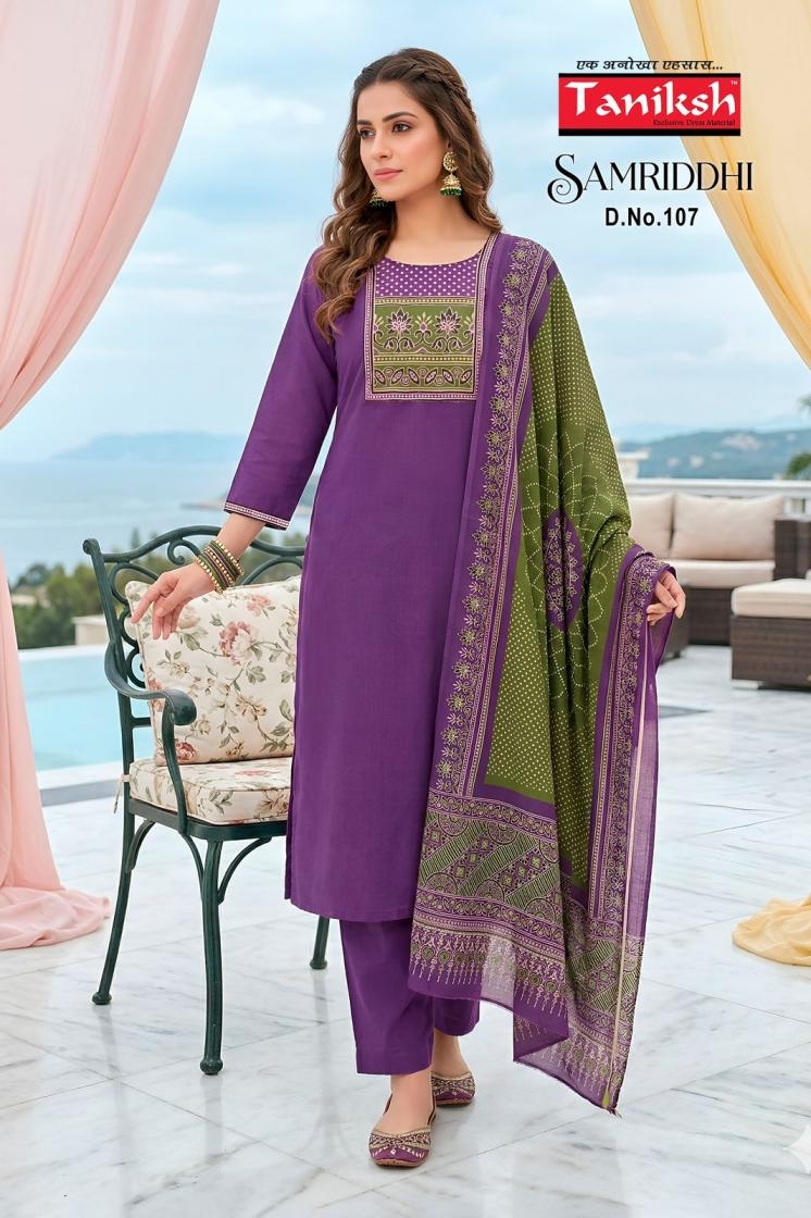 taniksh samriddhi vol 1 series 101 to 108 dhabu cotton readymade suit in wholesale surat