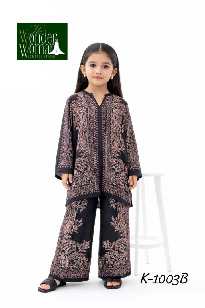 the wonder women k 1003 mul satin readymade pakistani style combo kids wear collection
