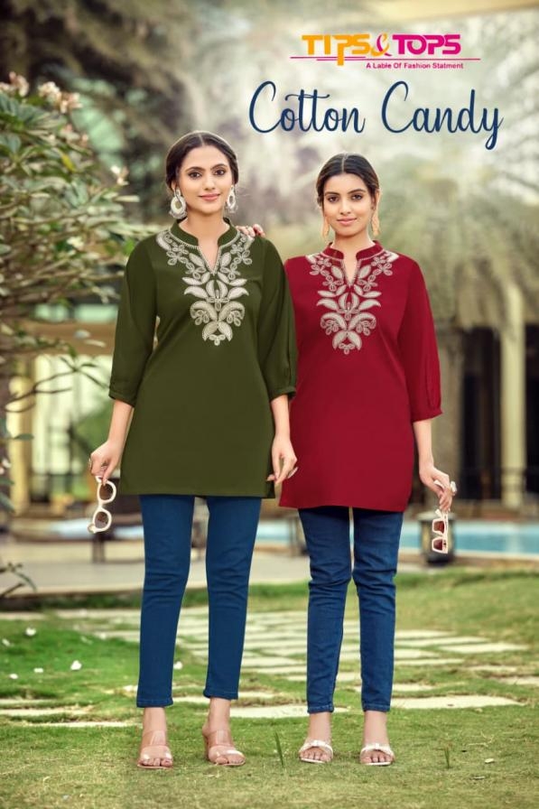 tips & tops cotton candy series 1001 to 1006 cotton dhabu fully stitch stylish short kurti in wholesale surat