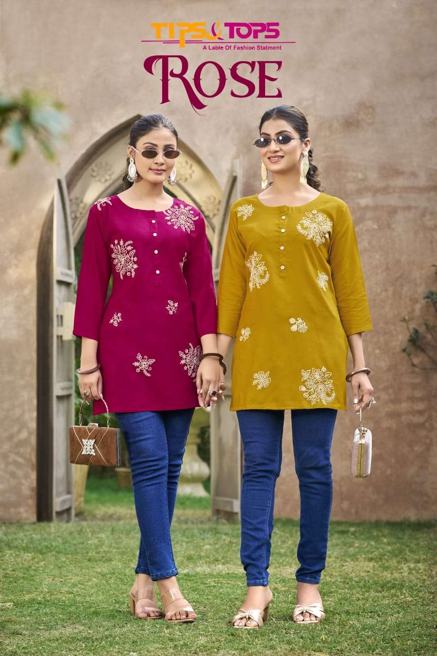 tips & tops rose series 1001 to 1006 rayon readymade casual western tops in wholesale surat