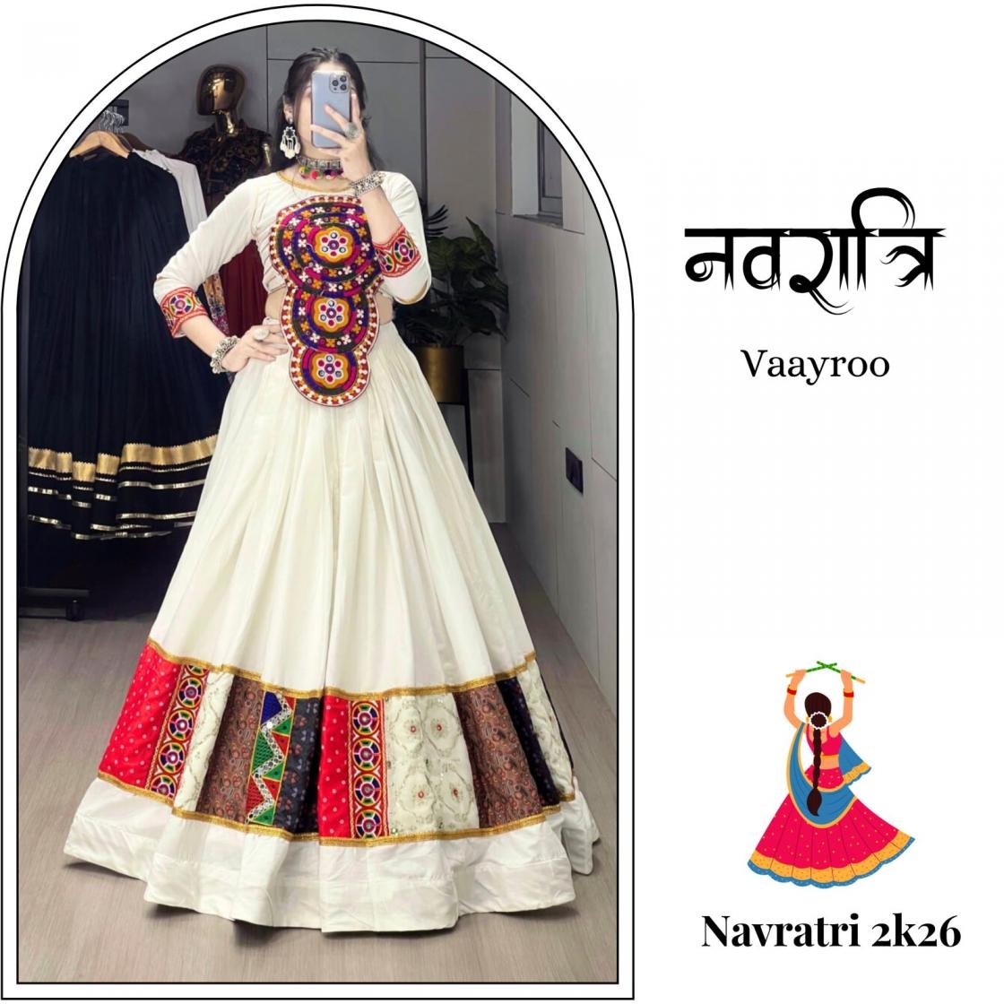 vaayroo grtn8054 rayon cotton half saree fully stitch navratri lehengas