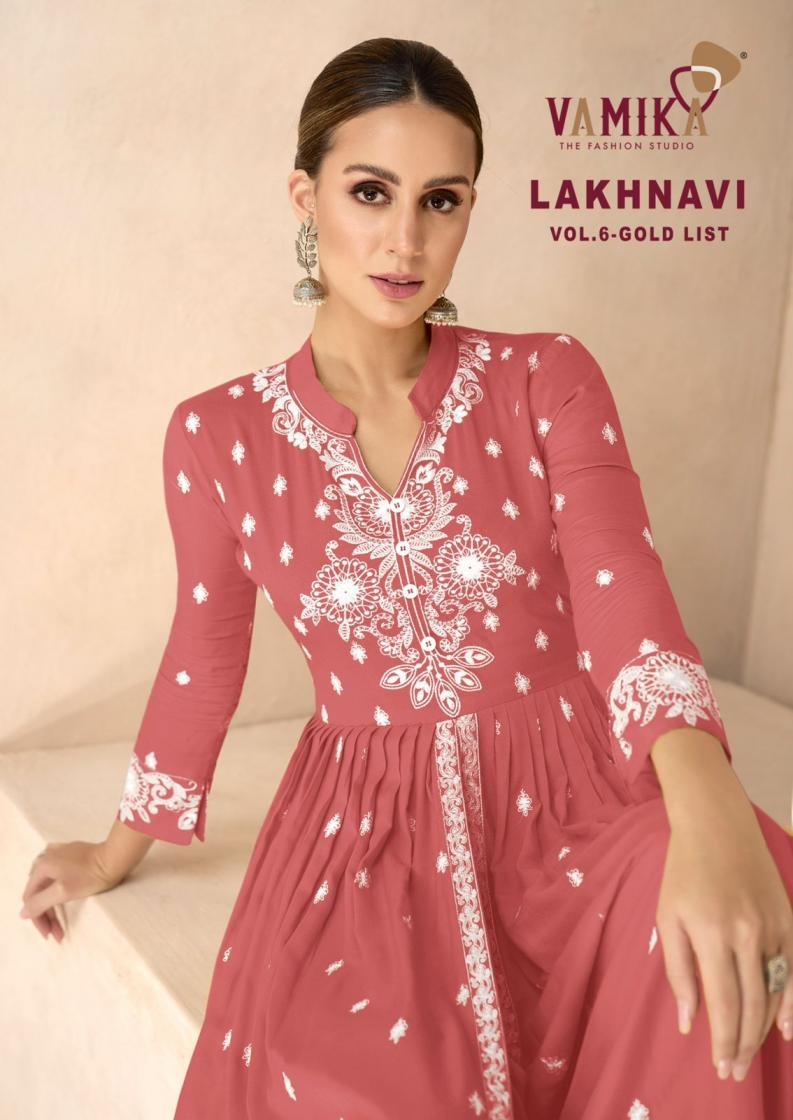 vamika lakhnavi vol 6 gold list series 1031 rayon readymade festive plazzo suits
