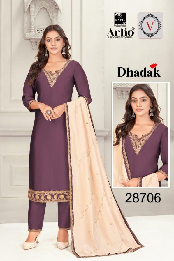 veda kapil trendz artio dhadak series 28701 to 28710 full stitch rangila silk combo suits in wholesale surat