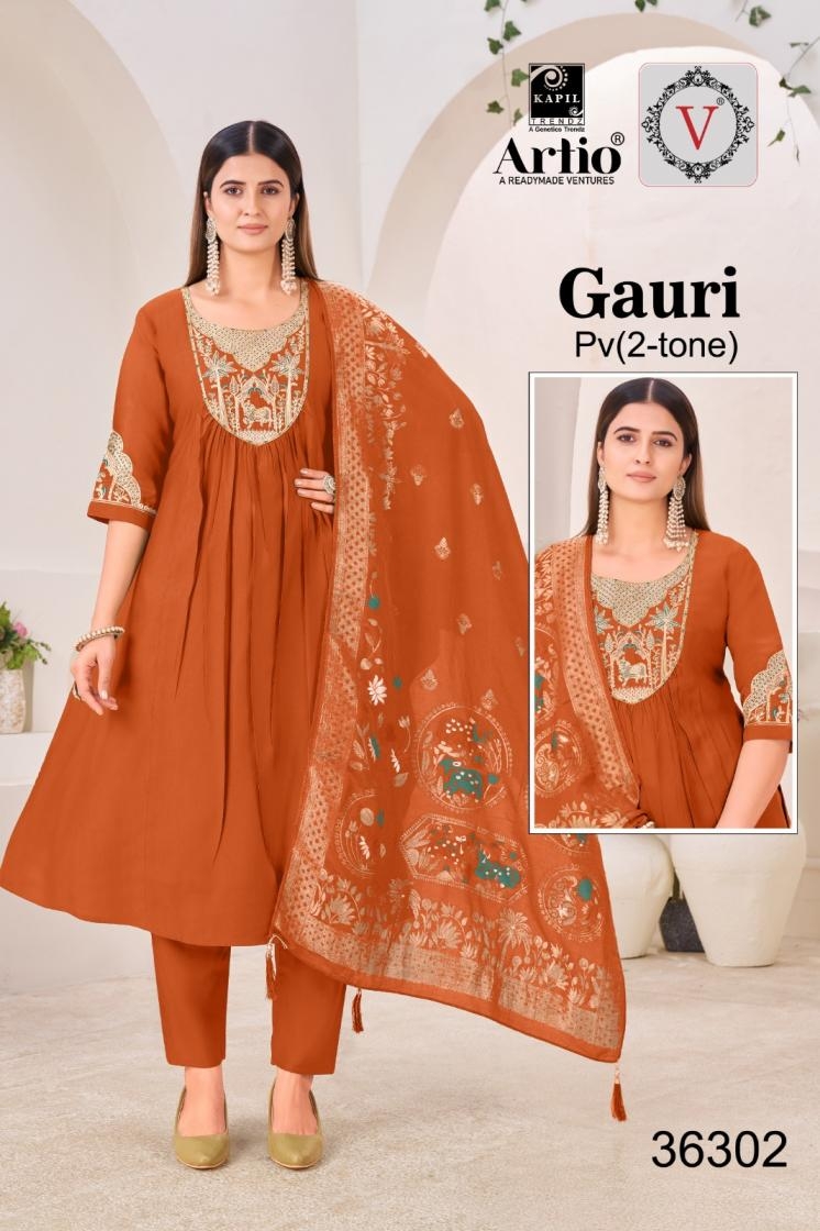 veda kapil trendz gauri series 36301 to 36305 roman silk fully stitch combo suit in wholesale surat