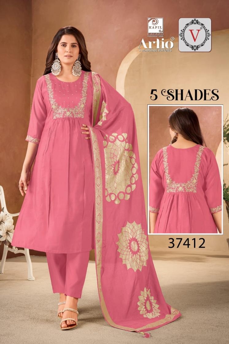veda kapil trendz shades series 37406 to 37413 full stitch roman silk combo suit in wholesale surat