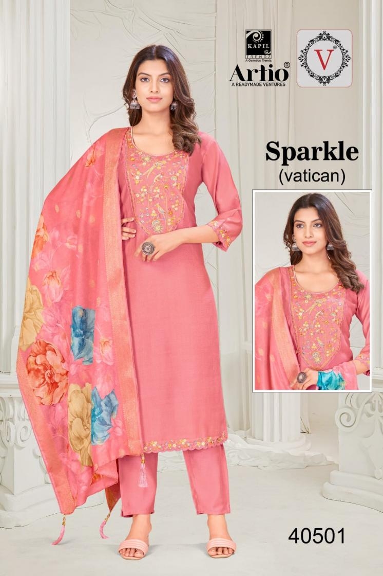 veda kapil trendz sparkle series 40501 to 40504 fully stitch combo suits in wholesale surat