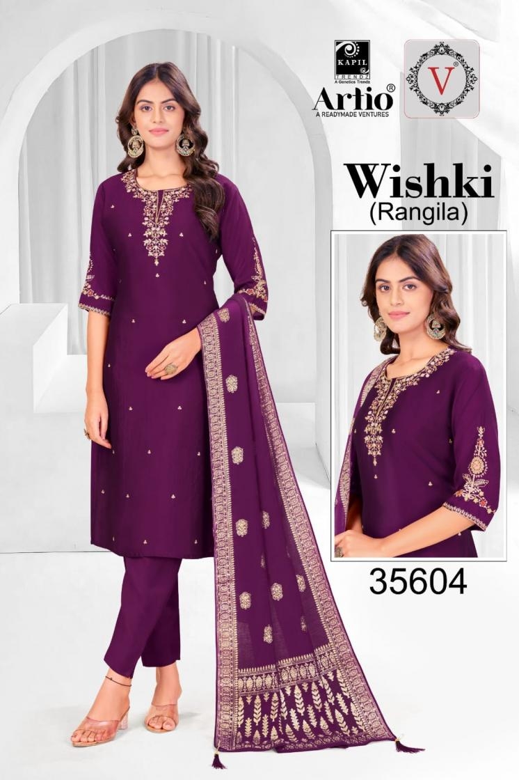 veda kapil trendz wishki series 35601 to 35606 readymade rangila silk combo suit in wholesale surat