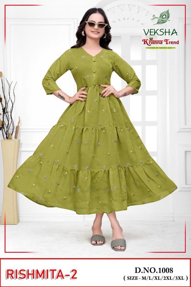 veksha krishna trend rishmita vol 2 series 1001 to 1008 mul chanderi full stitch combo long kurti in wholesale surat