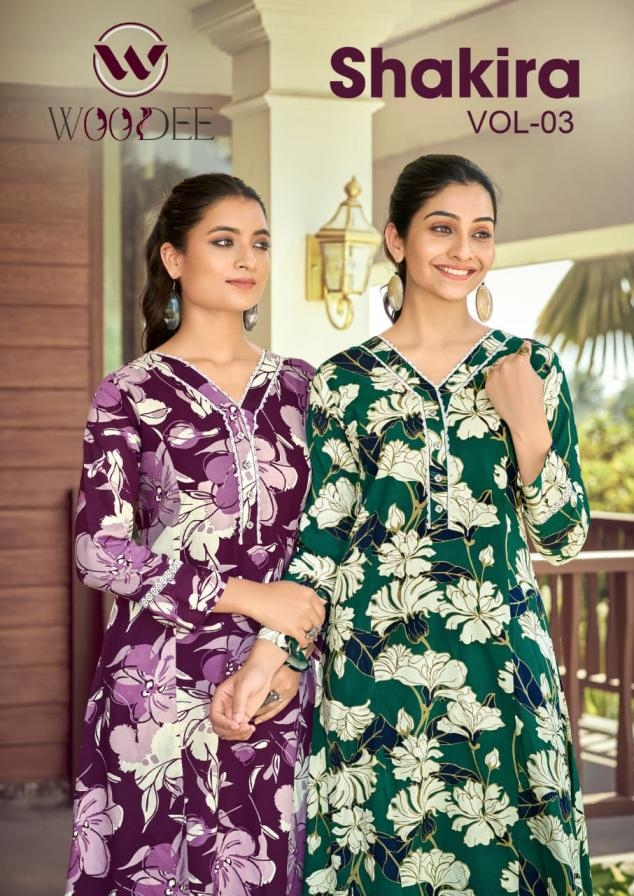woodee shakira vol 3 series 1001-1006 Premium heavy rayon kurti with bottom