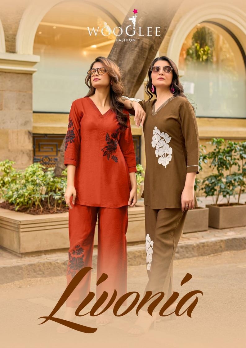 wooglee livonia series 2001 to 2005 viscose weaving readymade classic co-ord sets in wholesale surat