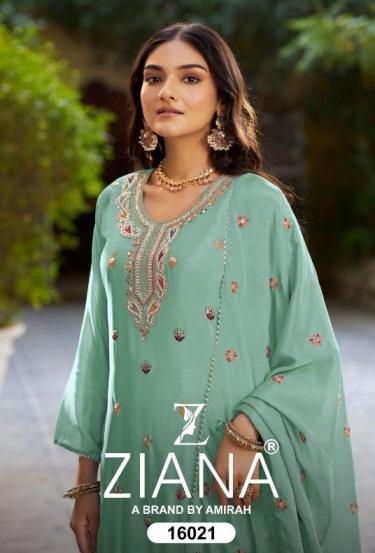ziana 16021 A to D chinon silk beets work full stitch pakistani combo sharara suits in wholesale surat