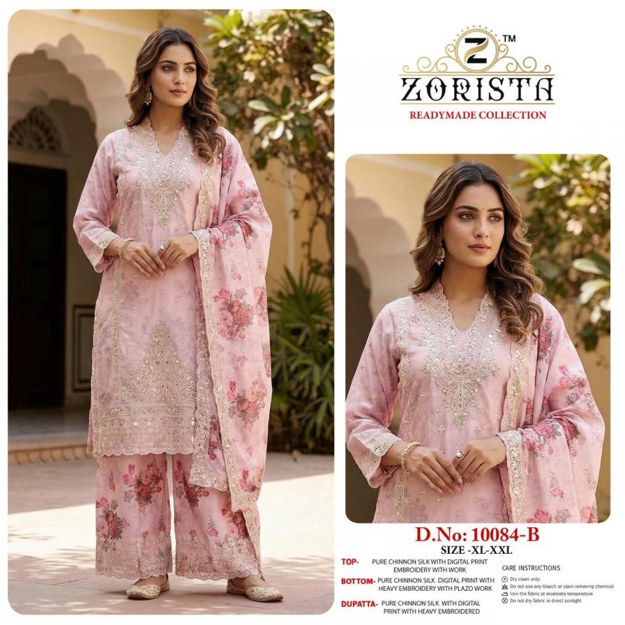 zorista 10084 A to D chinon silk fully stitch designer pakistani suits in wholesale surat