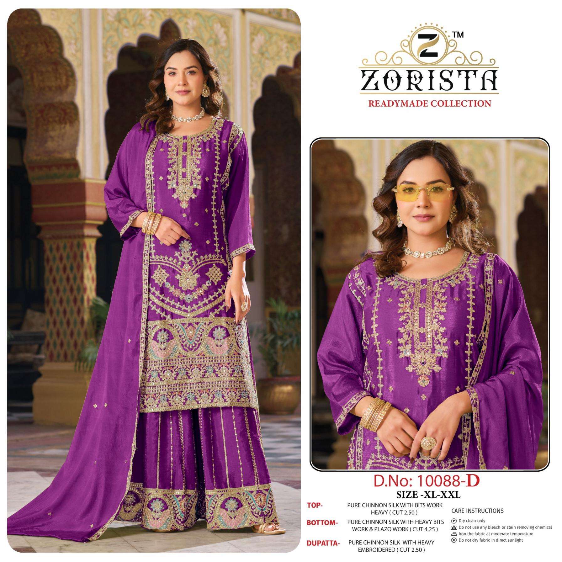 zorista 10088 A to D chinon silk full stitch designer pakistani suits in wholesale surat