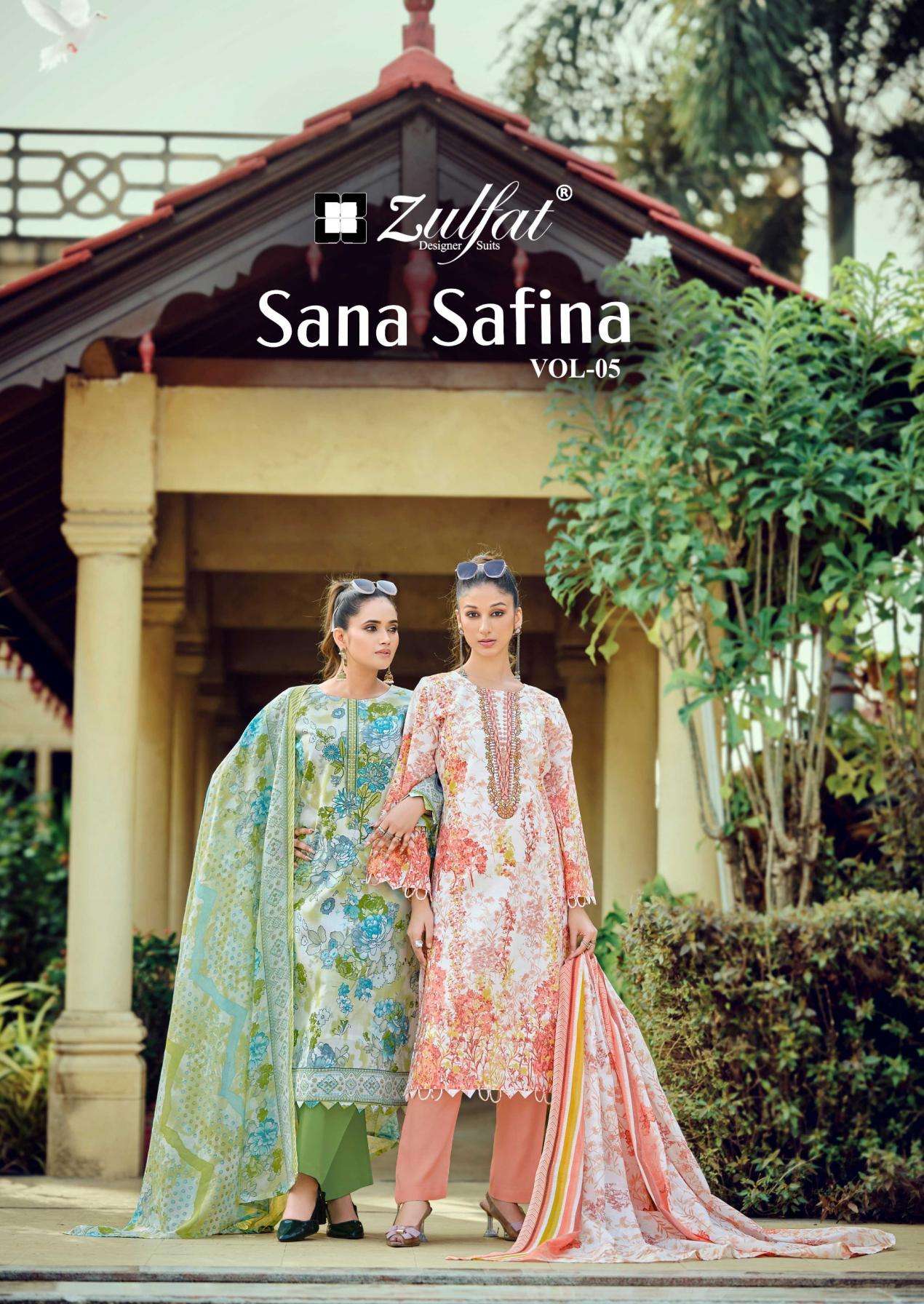 zulfat sana safina vol 5 series 721001 to 721008 cotton readymade big size pakistani suit in wholesale surat