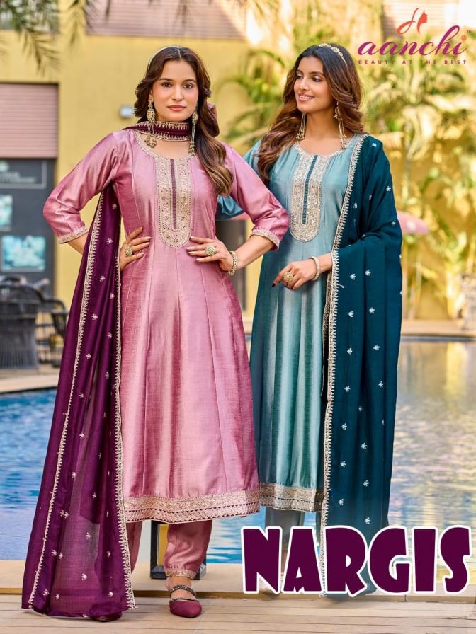 aanchi nargis vichitra silk anarkali readymade suit in surat 