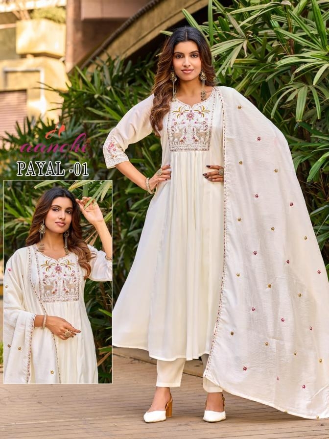 aanchi payal vol 01-06 mul chanderi anarkali readymade suit in surat 