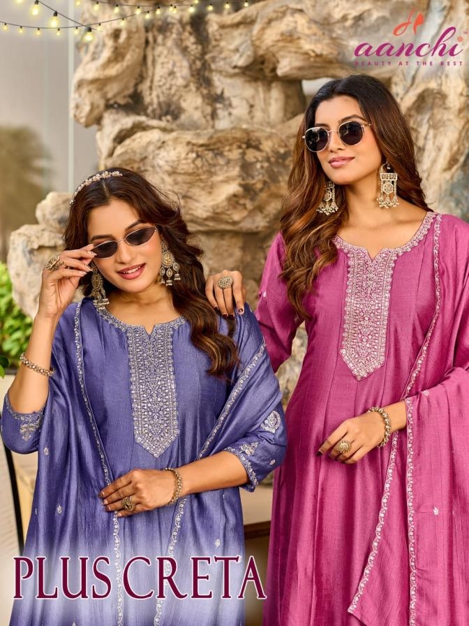 aanchi plus creta vichitra silk embroidery anarkali readymade suit