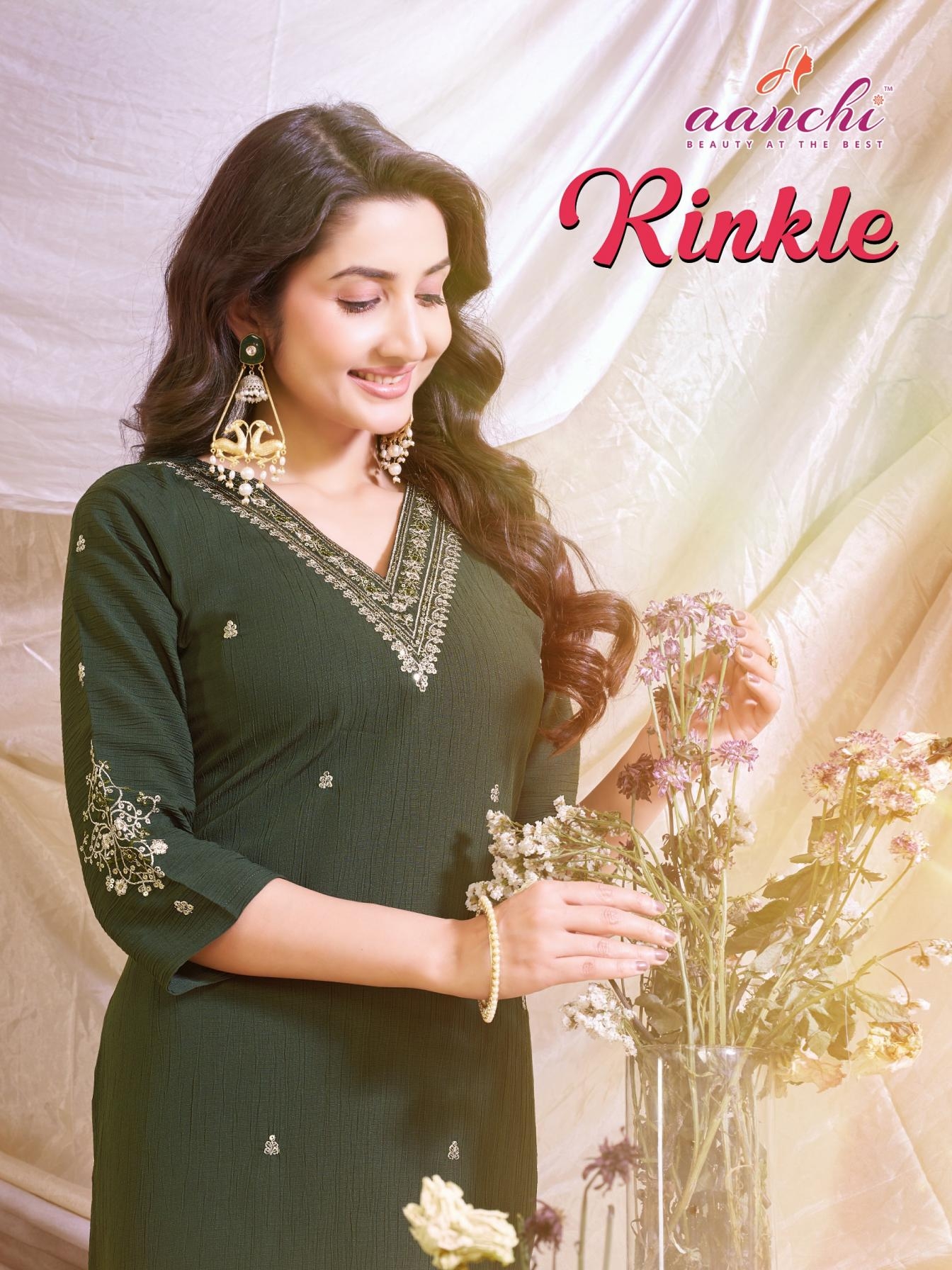 aanchi rinkle series 1001-1004 rinkle fancy embroidery kurti 