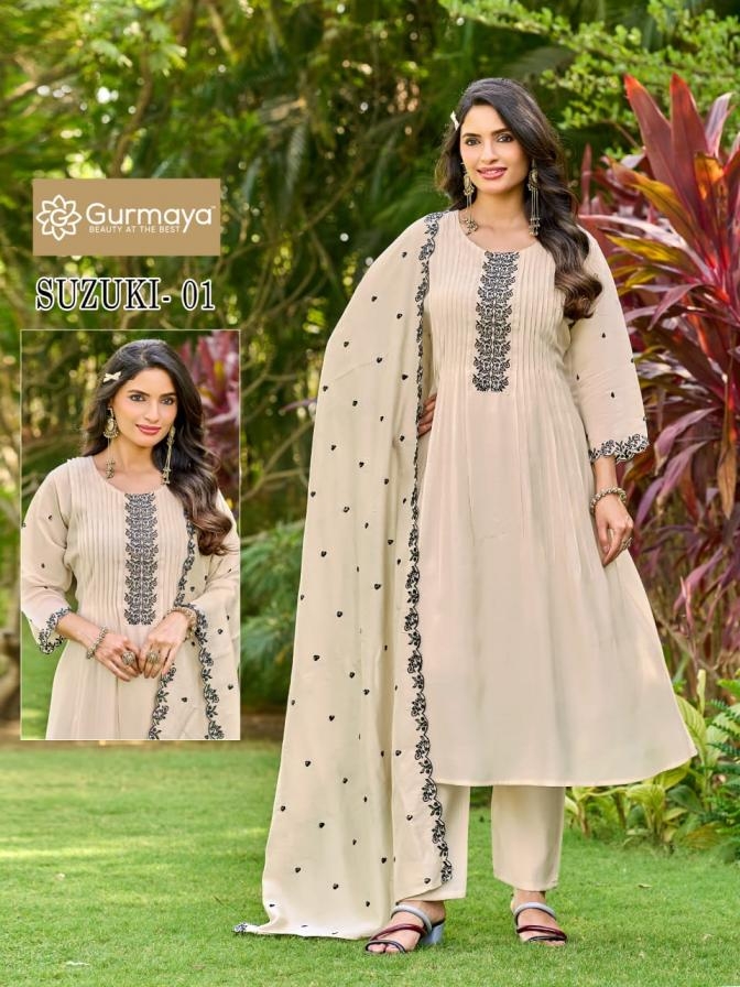 aanchi suzuki vol 1 mul chanderi fully stitch pretty look suit for womens