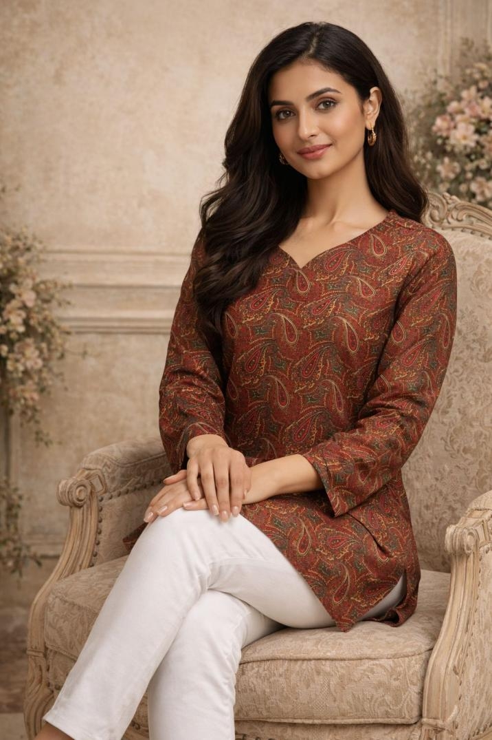 aawiya rj 30-33 Heavy Maslin with Digital Prints Work and Fancy Sleeves Pattern short kurti