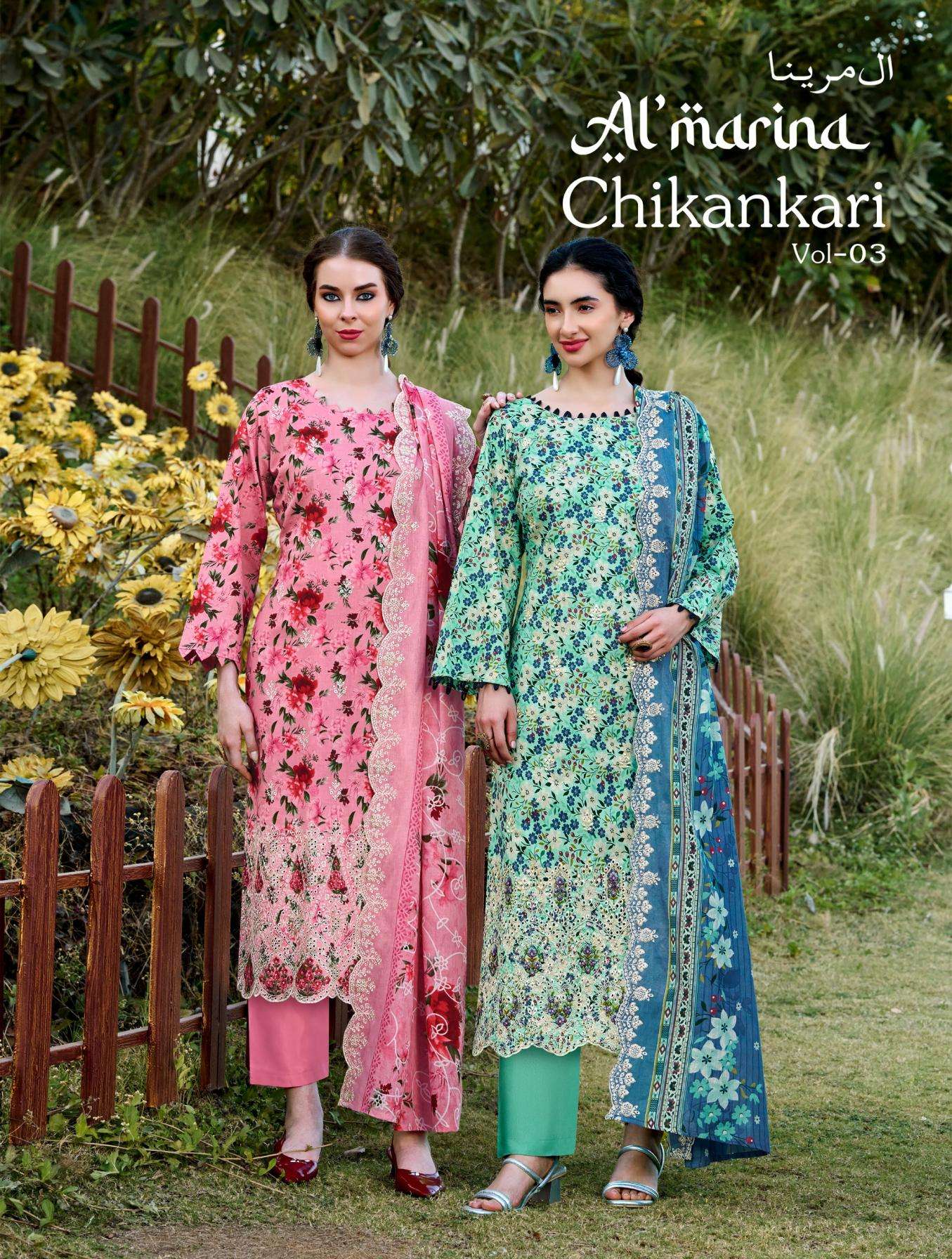 almarina chikankari vol 3 series 105001-105008 Pure Cotton Digital Prints readymade suit