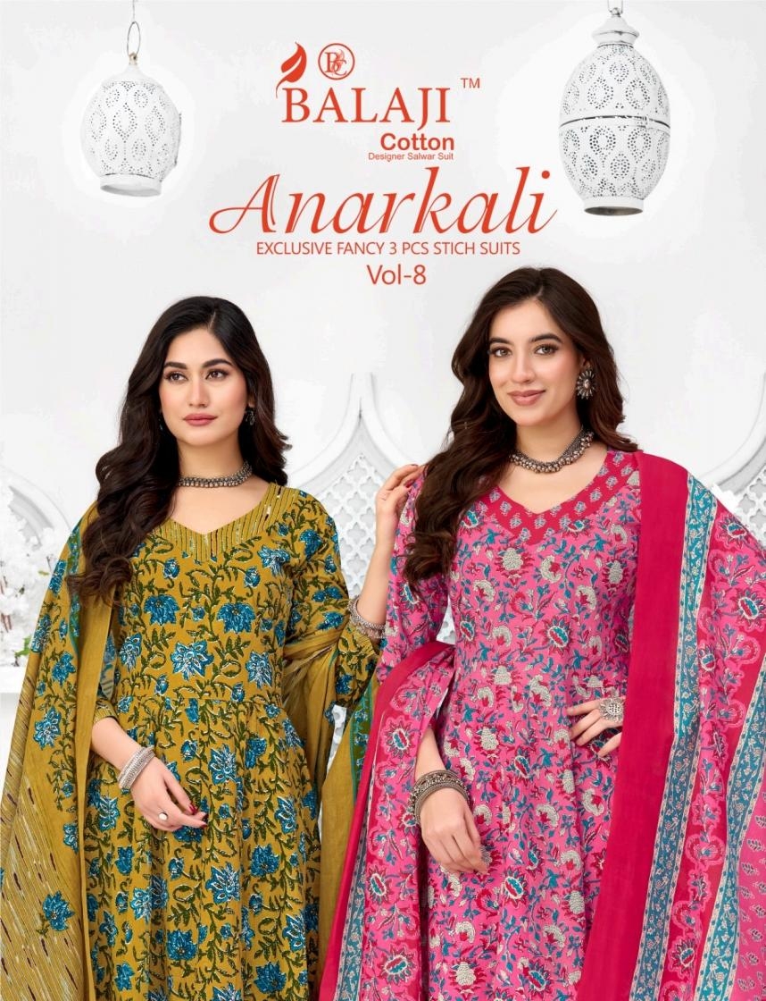 balaji cotton anarkali vol 8 series 8001-8008 130 gram readymade suit in surat 