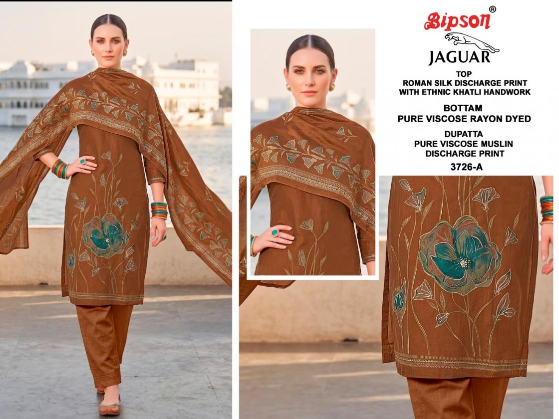 bipson jaguar 3726 Pure Roman Silk Discharge Print wholesale suit in surat 