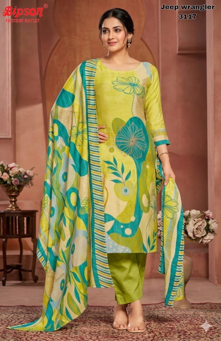 bipson prints jeep wranglar 3117 roman silk readymade dress material