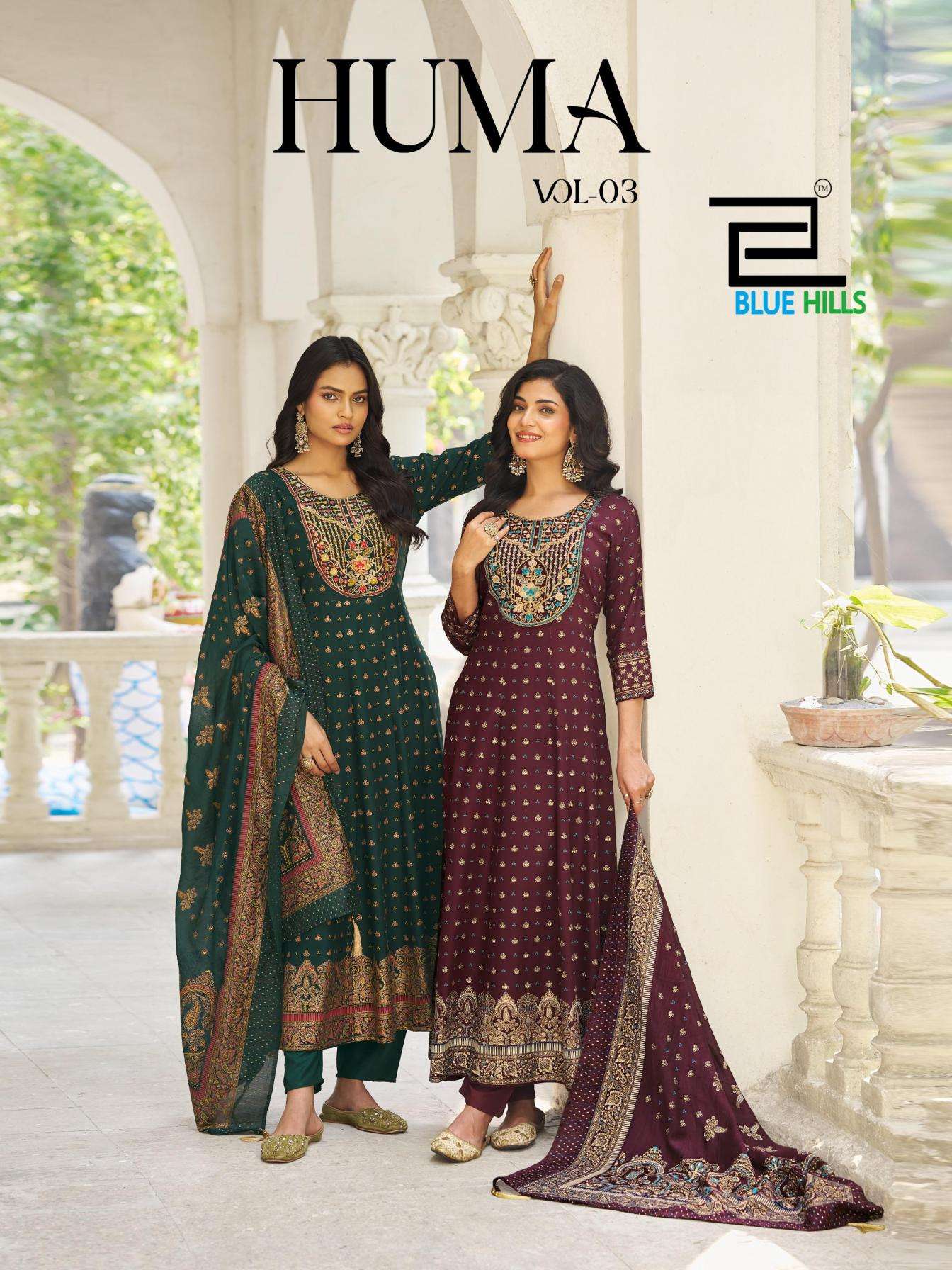 blue hills huma vol 3 series 5297-5302 rayon readymade plus size wholesale suit 