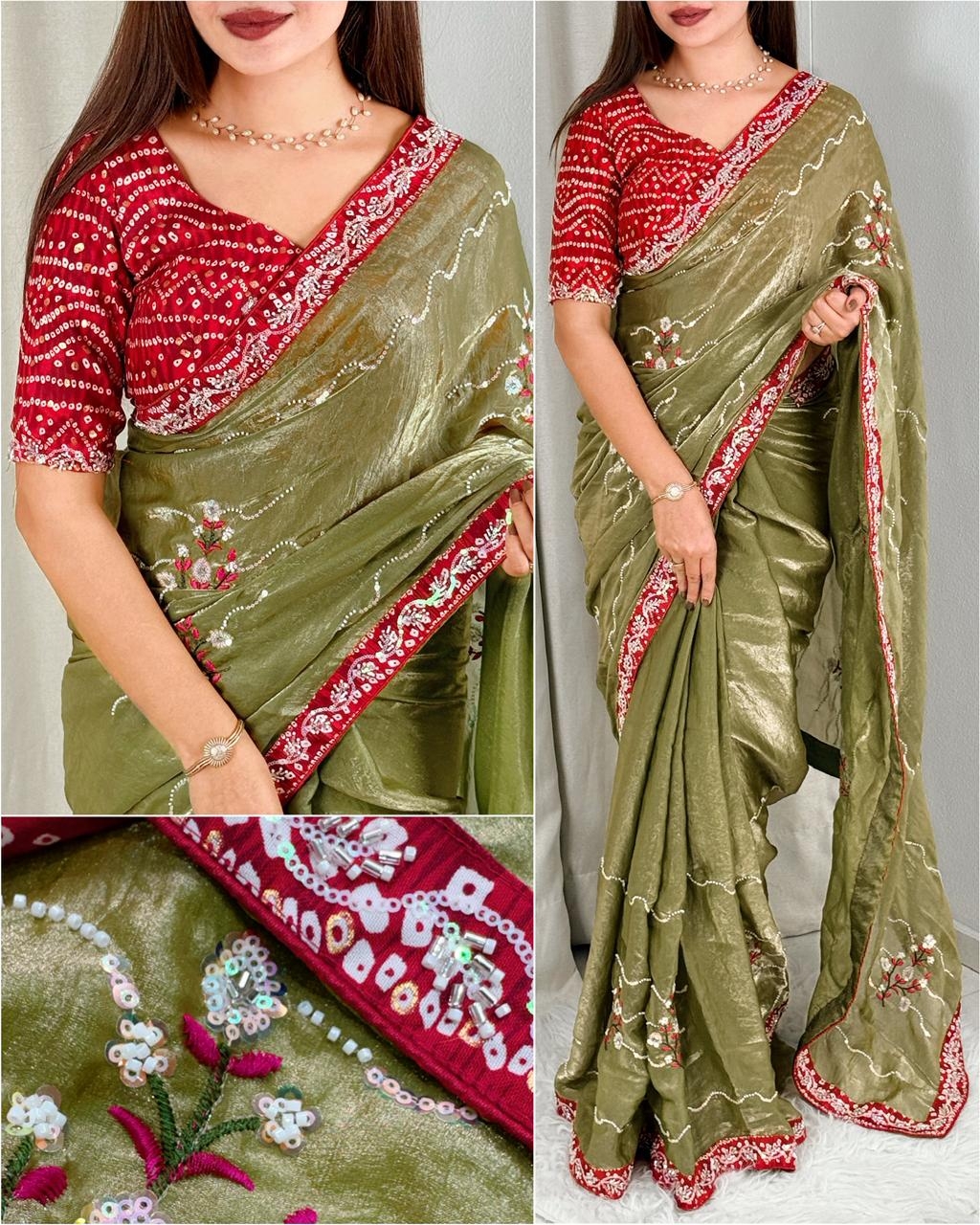 BT-56 Aishwarya Fandy satin with sequin embroidered work wholesale saree