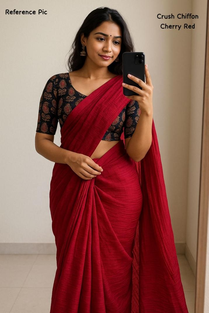 cherry red & z black ethnic style crush chiffon sarees