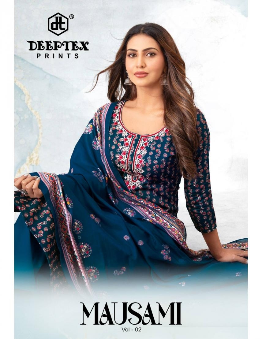 deeptex prints mausami vol 2 series 2001-2008 jam satin casual wear unstitch suit