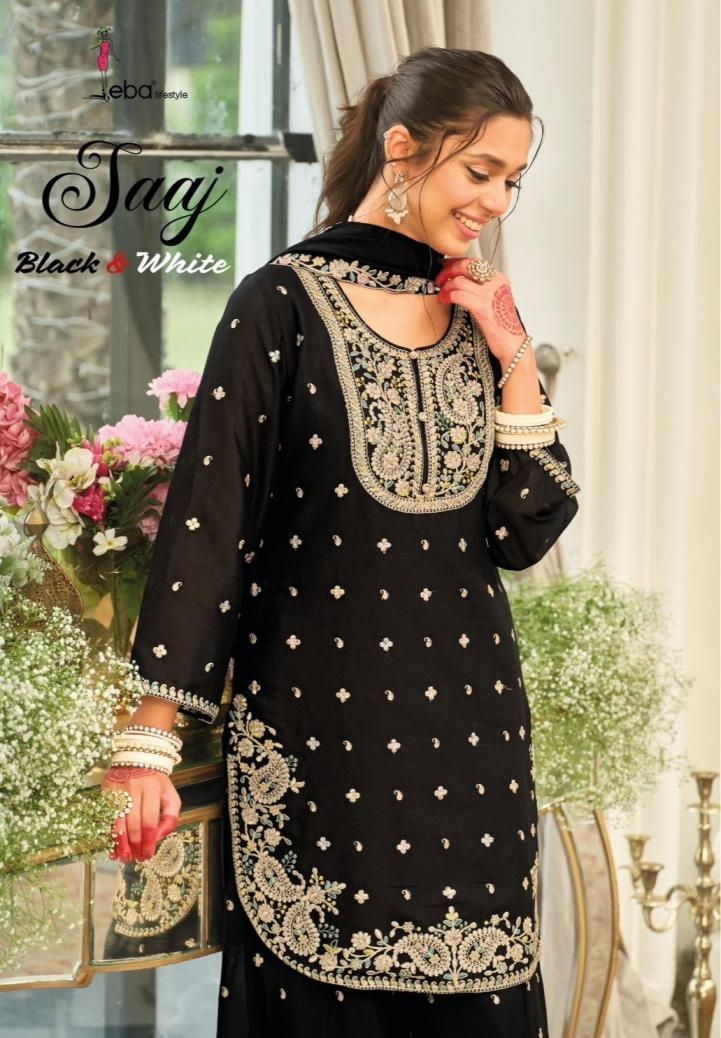 eba lifestyle saaj black & white series 2173-2174 chinon readymade suit 