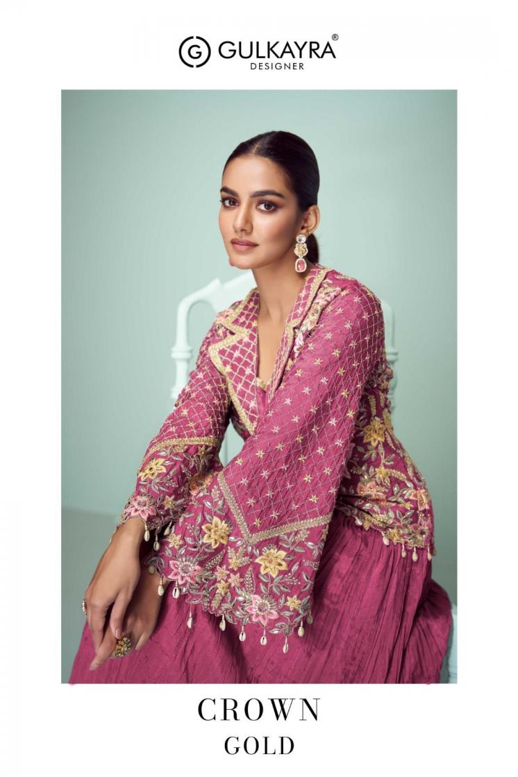gulkayra crown gold series 7508 exclusive readymade chinon top skirt with dupatta