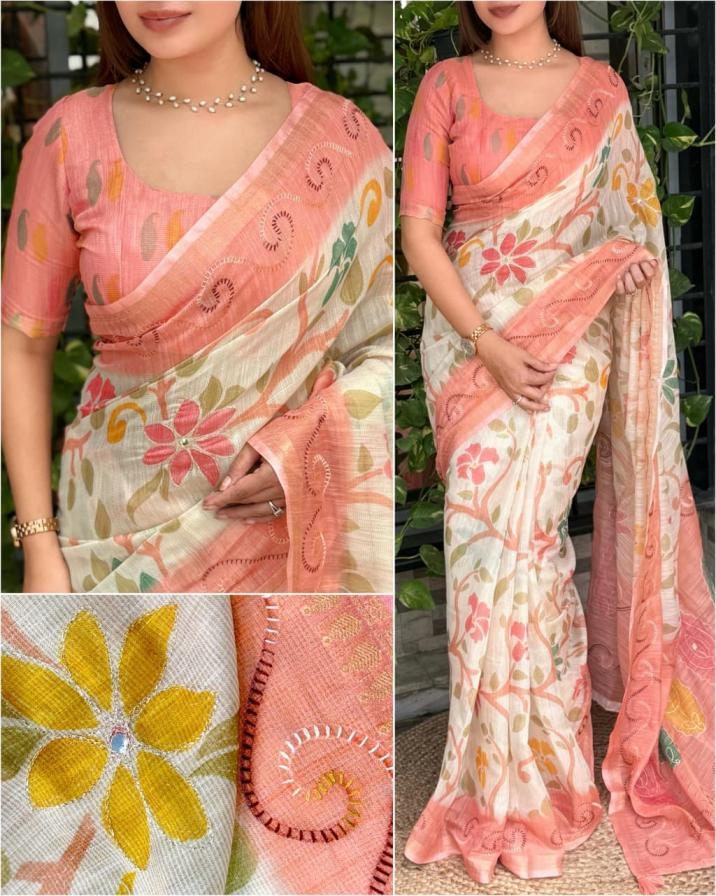 ipl pretty look cotton katha work best saree wholesaler