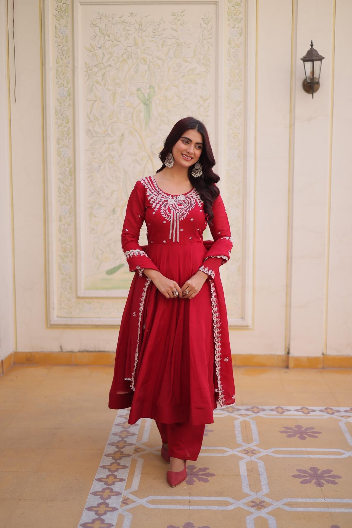 ka 1246 mul chanderi elegance readymade 3pcs dress