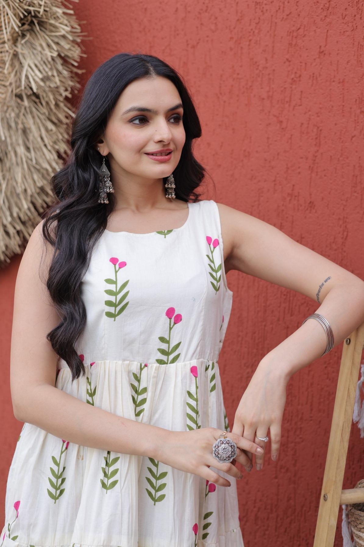 ka 1248 Printed Cotton printed sleevless long gown