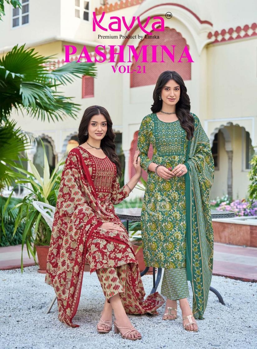 kavya pashmina vol 21 series 21001-21010 malaysian cotton readymade suit 
