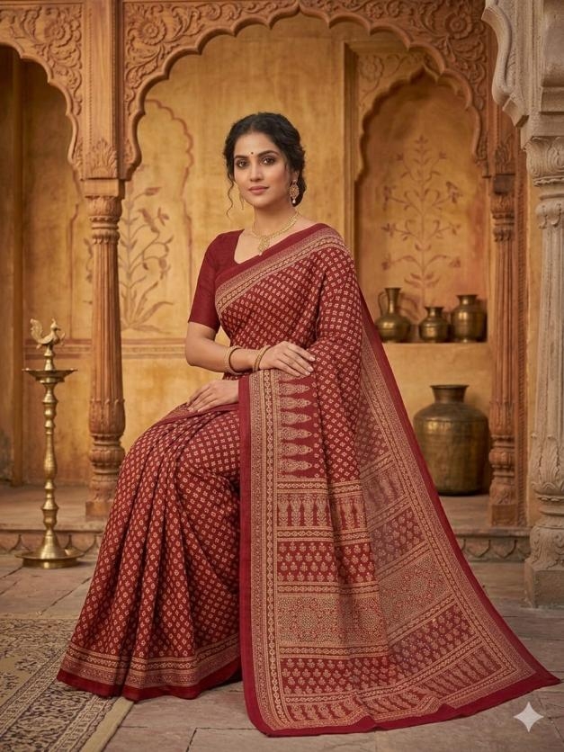 kc 2113 soft crepe silk beautiful ajarakh print with real mirror work saree
