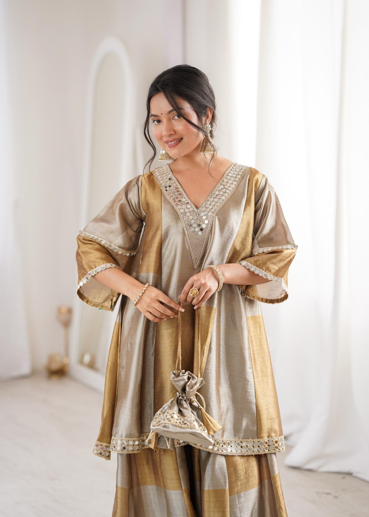 lw 9330 Two-tone tissue latest fancy readymade top bottom with batwa set