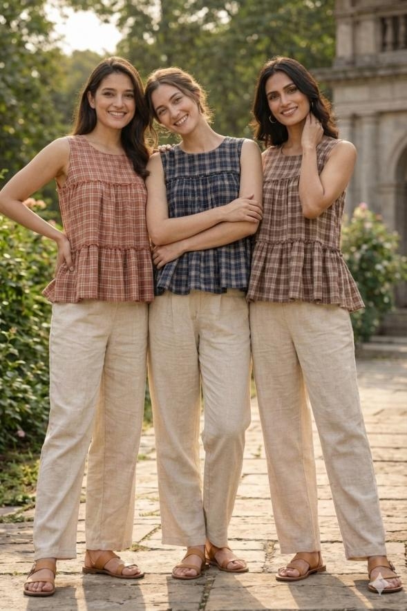 lw 9332 checks linen cotton fully stitch girls top with pant online