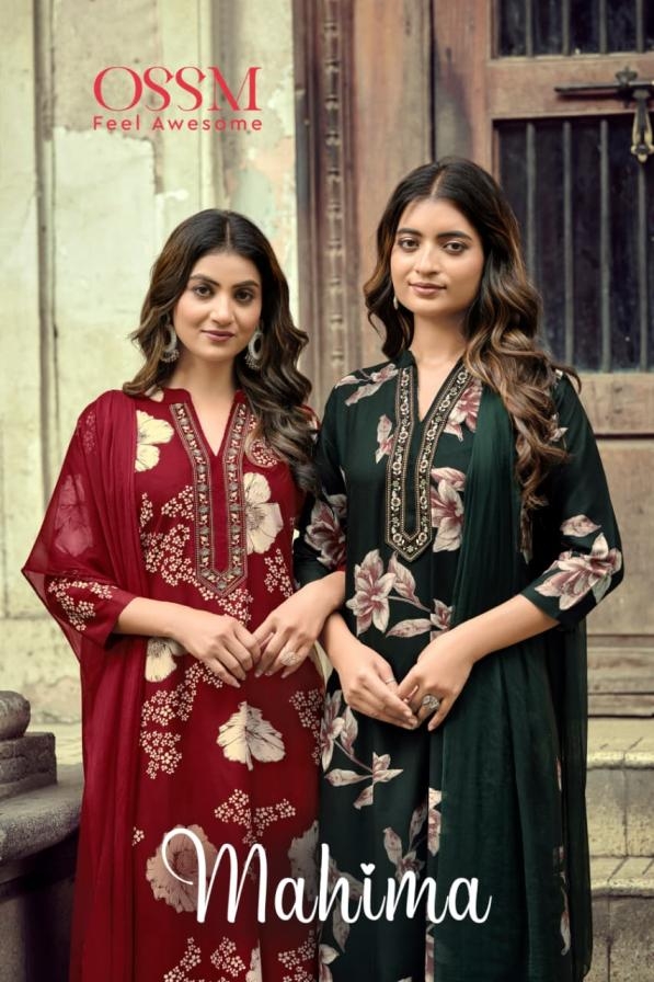 ossm mahima series 1001-1004 Rayon 22kg Discharge Print readymade suit in surat