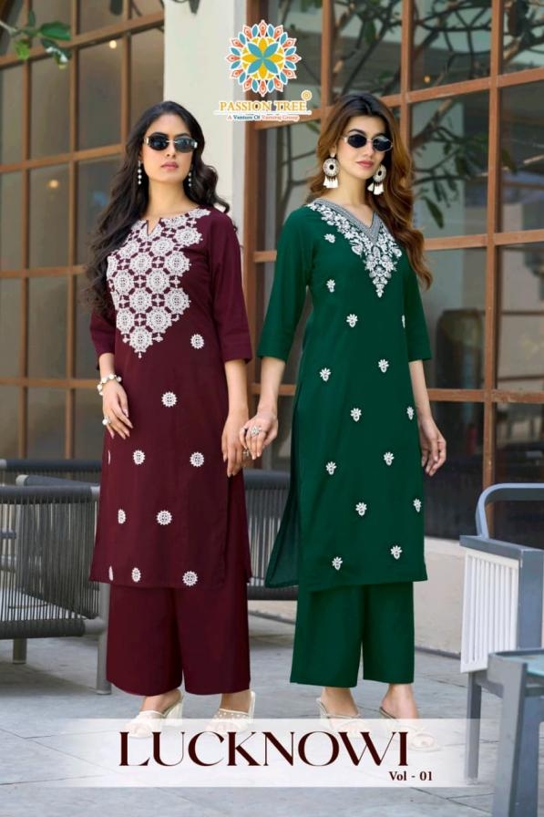 passion tree lucknowi vol 1 series 1001-1008 Heavy Cotton DHABU kurti with plazzo