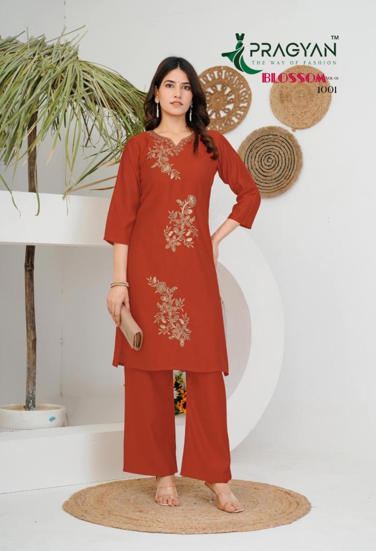 pragyan blossom vol 1 series 1001-1008 Premium vetican SILK kurti with bottom