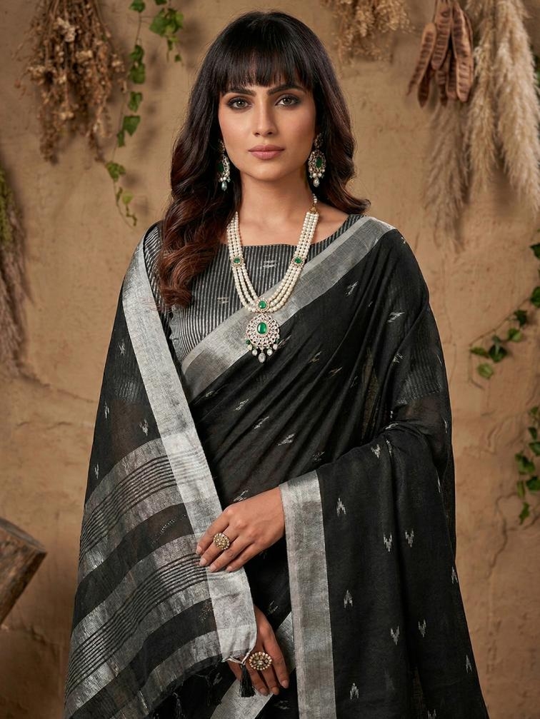 RITIKA fancy designer Soft LINEN COTTON SOFT fabric saree wholesale with Fancy latkan