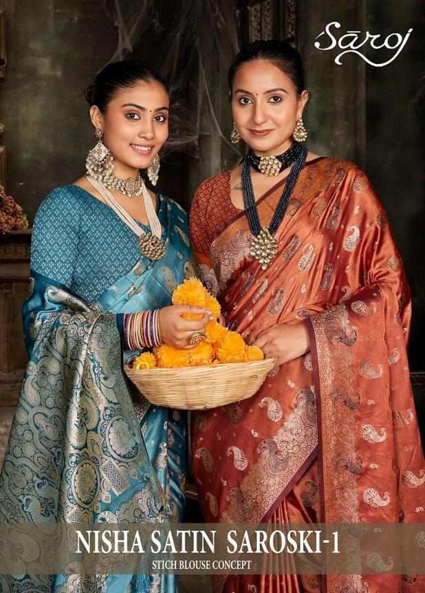 Saroj Nisha Satin saroski vol 1 series 1001-1004 Satin silk wholesale saree