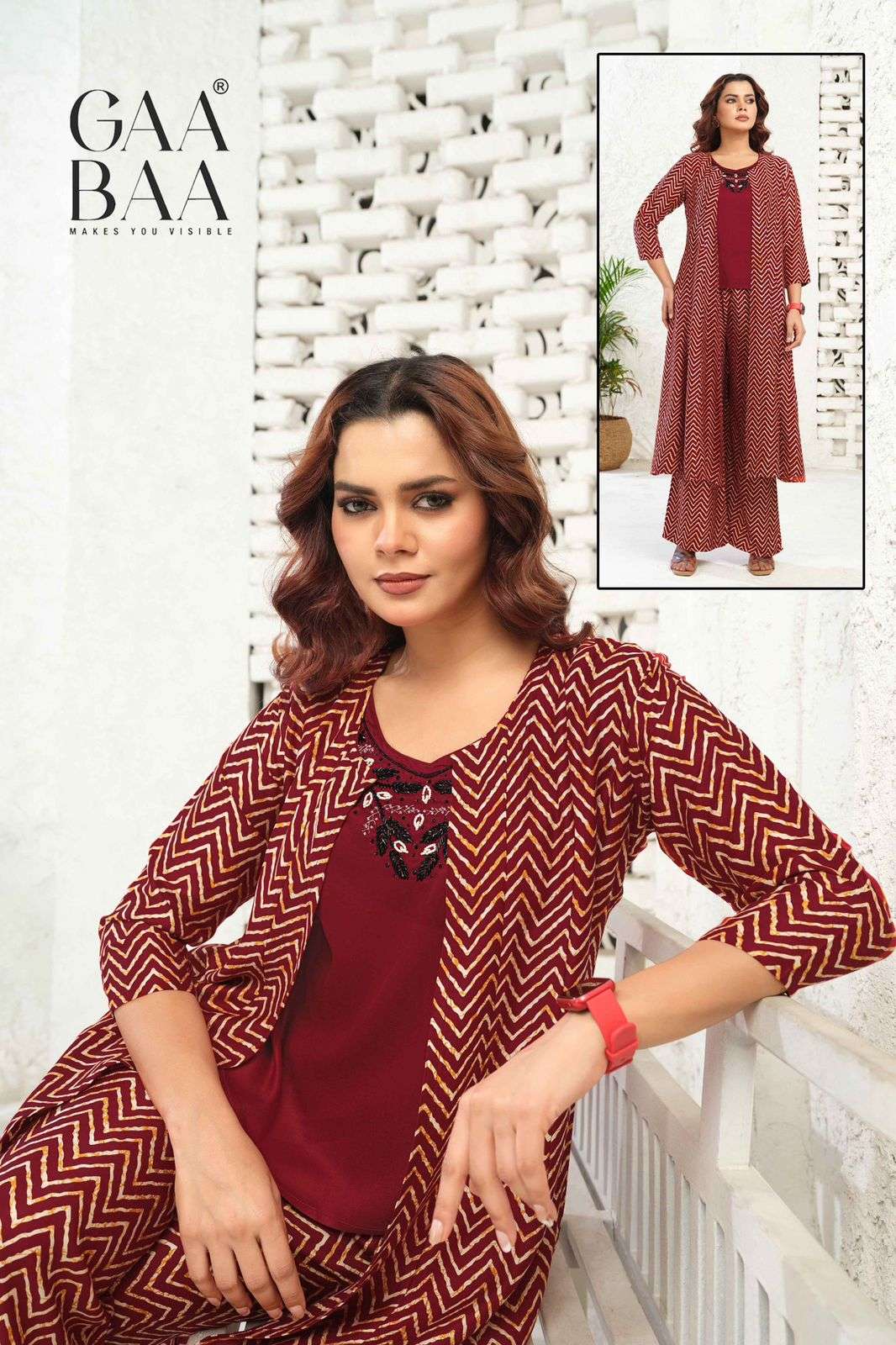 series 971 Super Cool LIVA Gaji Print Jacket & Bottom plain crop top 